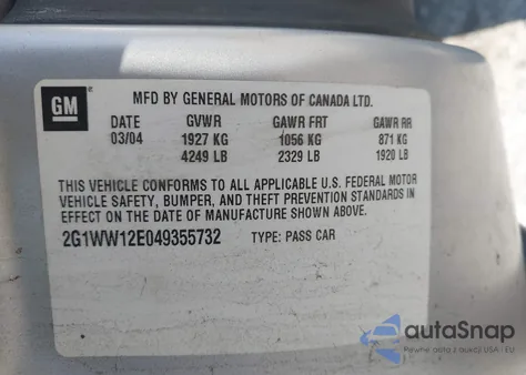 2004 Chevrolet Monte Carlo Ls из США, поврежденный, VIN 2G1WW12E049355732